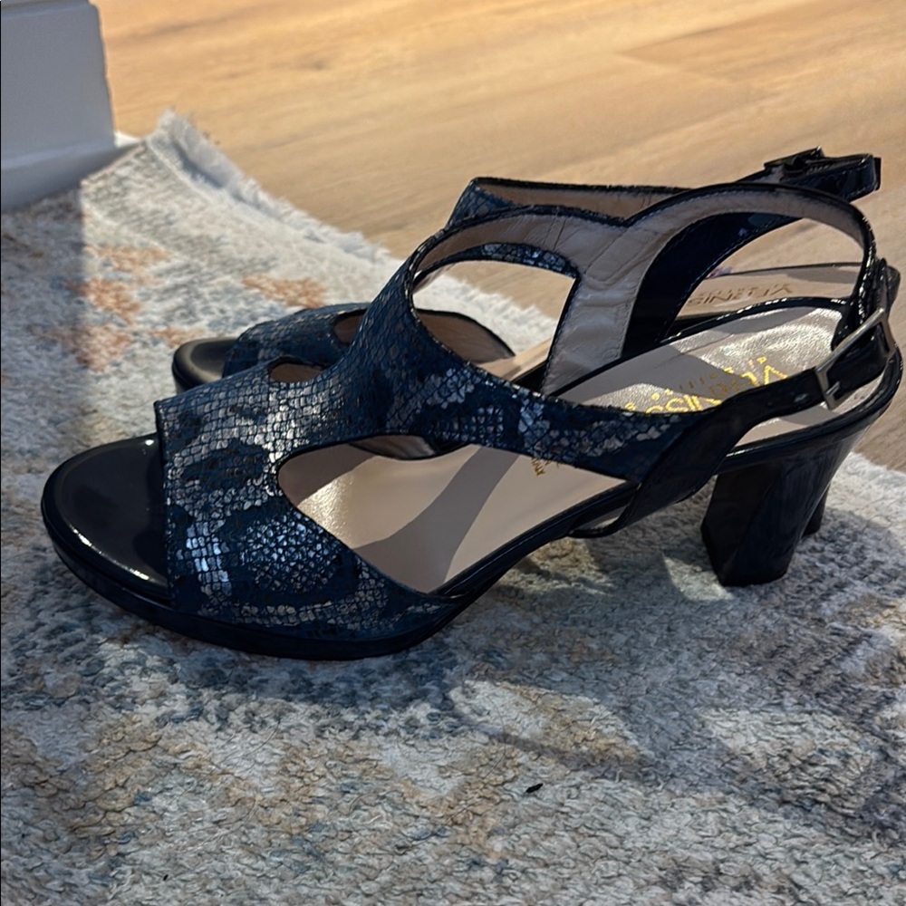 Vaneli Black and Blue Heels with Shimmery Straps